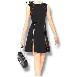 Michael Kors Black Studded Fit & Flare Dress Zipper Detail Goth Y2K Womens Small